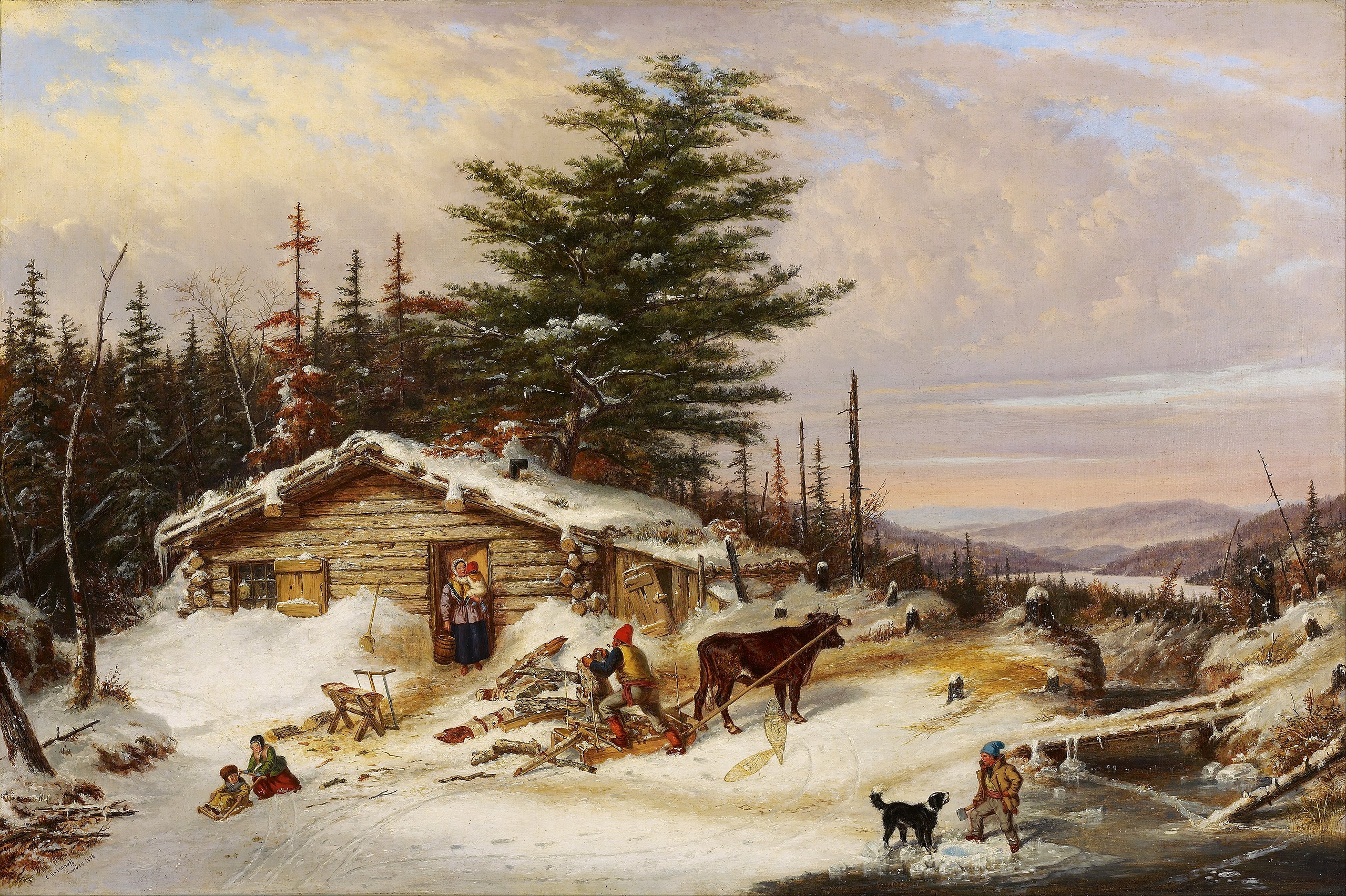 Settler's Log House by Cornelius Krieghoff, 1856 Wiki PD